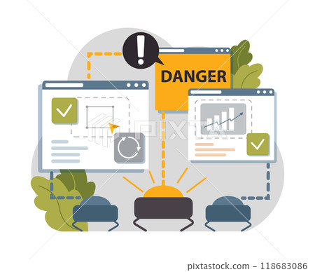 Cyber or web security set. Artificial intelligence provide data protection and database safety of a digital device. Protection of the internet access, cyber attack prevention. Flat vector illustration 118683086