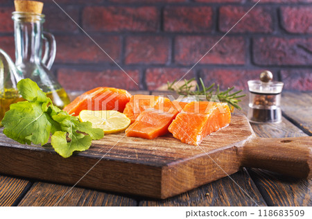 raw salmon with fresh lemon and salt raw salmon with fresh lemon and salt 118683509