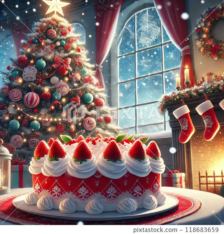 聖誕蛋糕和夜空裝飾的蛋糕 聖誕蛋糕和夜空裝飾的蛋糕 118683659