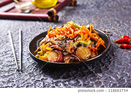 Summer Vegetable spicy stew of zucchini, potatoes, peppers, onions, tomatoes and eggplant Summer Vegetable spicy stew of zucchini, potatoes, peppers, onions, tomatoes and eggplant 118683734