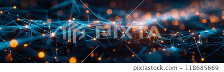 network lines and dots of global connectivity and data transmission. 118685669