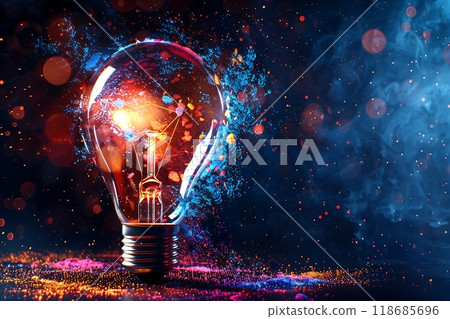 Abstract light bulb with a light bulb on fire 118685696