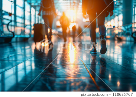airport with tourists people walk in the airport with, blurred and bokeh background. 118685767