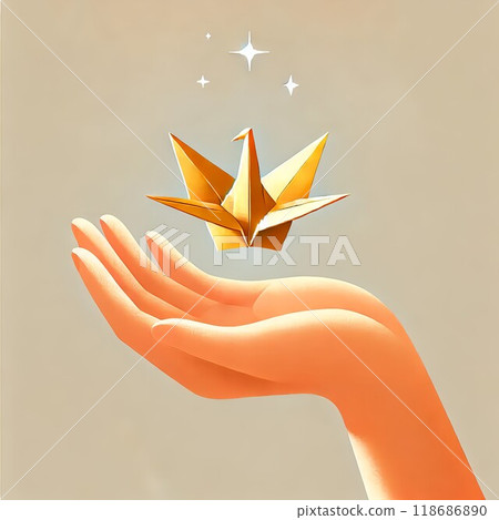 Gold Origami on a Hand Gold Origami on a Hand 118686890
