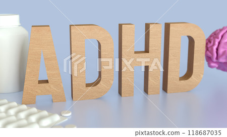 The ADHD text and drug for medical and sci concept 3d rendering. The ADHD text and drug for medical and sci concept 3d rendering. 118687035
