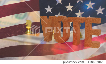 The vote text and chess on usa flag  image 3d rendering. 118687065