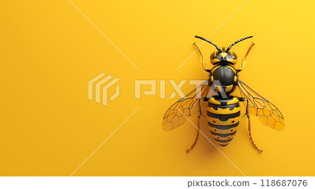 黃蜂黑腹蜂從黃色背景的糖果中吸取花蜜 118687076