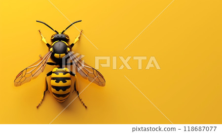 黃色背景下採集花粉的蜜蜂 118687077