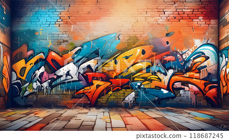 Wall art, graffitied wall, abstract background, pop art background, Generative AI painting 118687245
