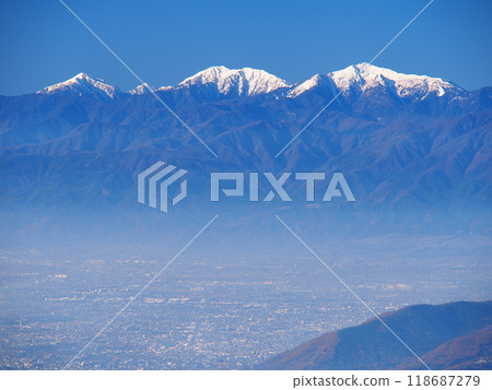 從大菩薩峠看到的冬天的赤石山、荒川山、聖山 從大菩薩峠看到的冬天的赤石山、荒川山、聖山 118687279