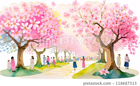 Cherry blossom viewing, Generative AI, AI images 118687313