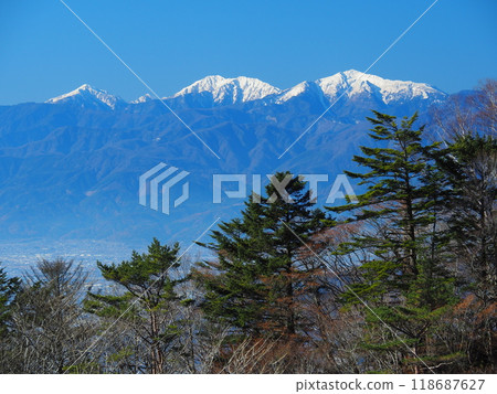 Winter views of Mt. Akaishi, Mt. Arakawa and Mt. Hijiri from Daibosatsu Marukawa Pass 118687627