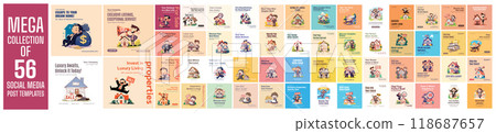 Mega collection of 56 social media post design template. Used for property agent advertising 118687657
