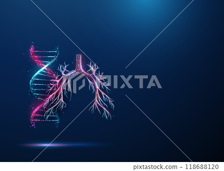 Abstract blue and purple DNA molecule helix and bronchial tree. Genetic biotechnology engineering concept Abstract blue and purple DNA molecule helix and bronchial tree. Genetic biotechnology engineering concept 118688120