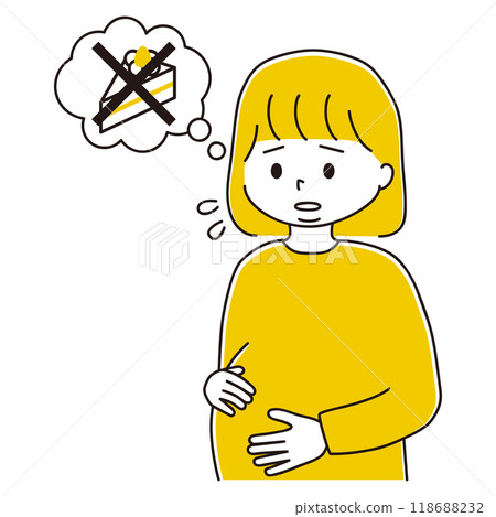 Illustration of a pregnant woman suffering from dietary restrictions 118688232
