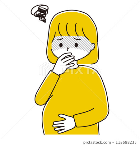 Illustration of a pregnant woman feeling unwell due to morning sickness 118688233