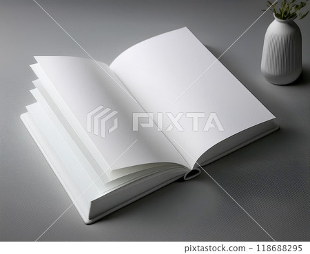 Blank book with double page spread, Generative AI, AI image 118688295