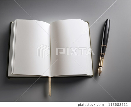 Blank book with double page spread, Generative AI, AI image 118688311