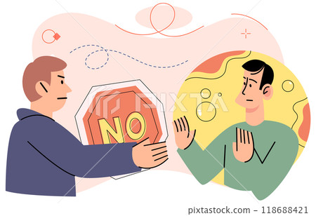 Refuse vector illustration. Prohibition certain topics can limit scope conversations and hinder open dialogue The act refusal can serve as means asserting personal boundaries and needs Emotions play Refuse vector illustration. Prohibition certain topics can limit scope conversations and hinder open dialogue The act refusal can serve as means asserting personal boundaries and needs Emotions play 118688421