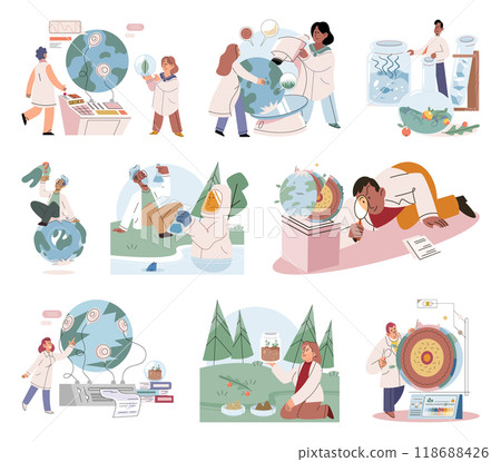 Scientific experiment. Vector illustration. The profession scientist involves designing and conducting tests to gather data Technology is integral part scientific research, enabling advancements Scientific experiment. Vector illustration. The profession scientist involves designing and conducting tests to gather data Technology is integral part scientific research, enabling advancements 118688426