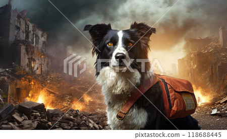 Disaster rescue dog, Generative AI, AI images 118688445