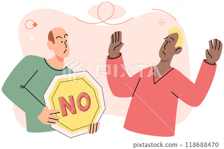 Refuse vector illustration. The refuse concept explores intricacies saying no and setting boundaries in interpersonal relationships Serious situations often require open and honest communication 118688470