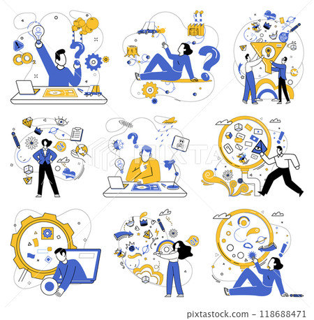 Innovation strategy vector illustration. Mission-focused planning is map guiding businesses through labyrinth success Innovation strategy is architect drawing blueprints for castle business efficiency 118688471