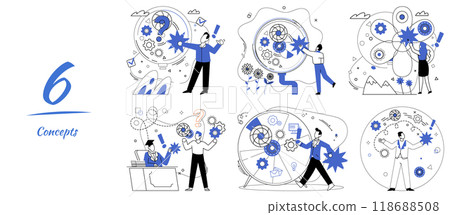 Change management vector illustration. Transformative decision-making is map guiding businesses through labyrinth progress Change management is architect drawing blueprints for castle business 118688508