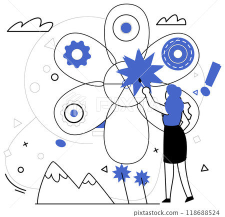 Change management vector illustration. Change management is architect drawing blueprints for castle business evolution Strategic innovation is microscope through which businesses examine intricate 118688524