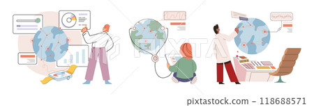 Scientific experiment. Vector illustration. Professionals in field science contribute to innovation through their research and discoveries Researchers analyze data collected during studies 118688571