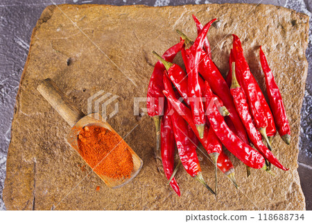 Red hot chilli pepper. Fresh thick and big red chilly 118688734