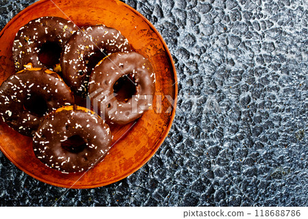 Chocolate cookies rings. Biscuit rings. 118688786