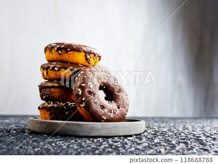 Chocolate cookies rings. Biscuit rings. 118688788