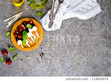 A plate with Italian salad caprese canape A plate with Italian salad caprese canape 118688816