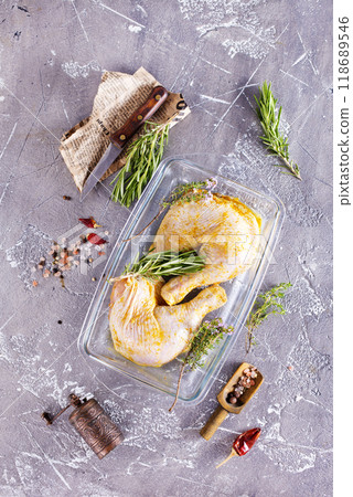 Raw chicken leg quarters Raw chicken leg quarters 118689546