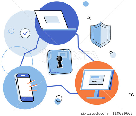 Cyber security and information or network protection. Database security software development. Future cyber technology web services for business and internet project. Gadgets protected with shield Cyber security and information or network protection. Database security software development. Future cyber technology web services for business and internet project. Gadgets protected with shield 118689665