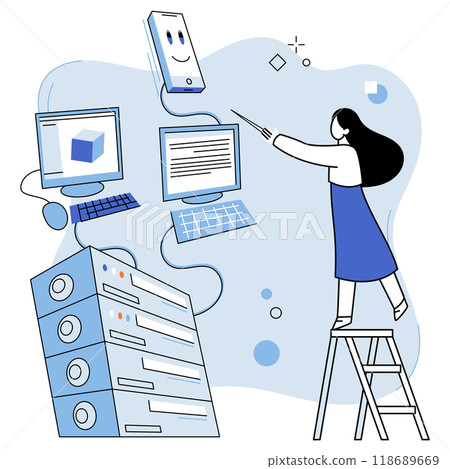 System administrator. IT specialist working on computer and doing technical work with server, dealing with network equipment and supporting protocols. Configuration of computer systems and networks 118689669