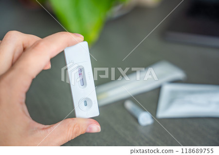 Rapid Antigen Test kit with with negative result during swab COVID-19 testing. Coronavirus Self nasal or Home test, Autumn exacerbation of viruses 118689755