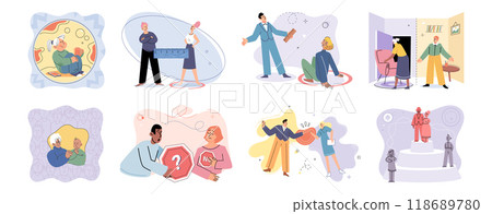 Social anxiety vector illustration. Sadness is natural response to lifes challenges and losses Societys expectations can contribute to feelings sorrow and isolation The social anxiety concept examines 118689780