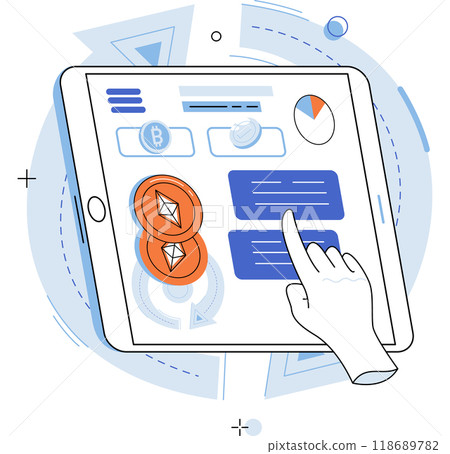Internet stock market trading, money investment concept. Online currency, blockchain technology. Cryptocurrency exchange platform, marketplace. Financial digital payment system. Decentralised finance Internet stock market trading, money investment concept. Online currency, blockchain technology. Cryptocurrency exchange platform, marketplace. Financial digital payment system. Decentralised finance 118689782