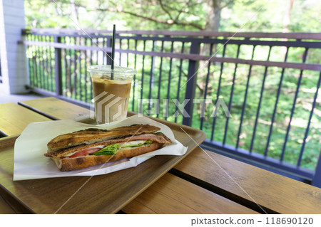 Cafe latte and hot sandwich Cafe latte and hot sandwich 118690120