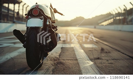 Closeup Rear wheel tires of Bigbike side view motorcycle solid color background Generative AI 118690141