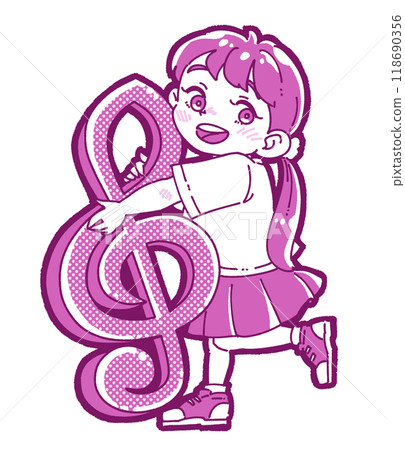 一個女孩與音符的插圖 118690356