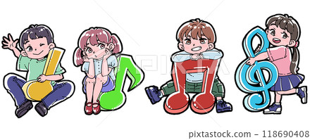 Illustration of children with musical notes 118690408