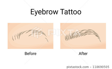 Hair Stroke Eyebrow Tattoo Transformation. Before and After. 118690505
