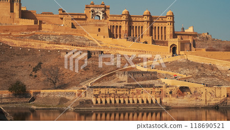 Jaipur, Rajasthan, India. General View Of Amber Fort. Amer Fort Or Amber Fort, Amer Situated On Forested Hill. Amer Palace Is Great Example Of Rajput Architecture. Amber Fort Principal Tourist 118690521