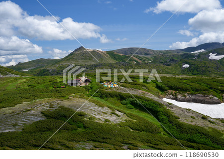 Mount Akadake from Mount Keigetsu in the Daisetsuzan Mountain Range: A spectacular hike in Hokkaido Mount Akadake from Mount Keigetsu in the Daisetsuzan Mountain Range: A spectacular hike in Hokkaido 118690530