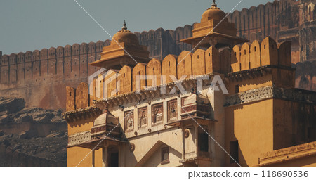 Jaipur, Rajasthan, India. Amber Fort. Fortress Gate Of Amer Fort Or Amber Fort, Amer. Amer Palace Is Great Example Of Rajput Architecture. Amber Fort Principal Tourist Attraction In Jaipur. Travel To 118690536