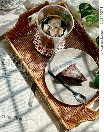 Chocolate cake and iced coffee 118690714