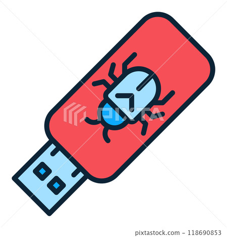 USB with Computer Virus vector portable device colored icon or design element 118690853
